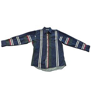 Vintage Wrangler Brushpopper X-Long Tails Mens Button-Up Striped Shirt Size L